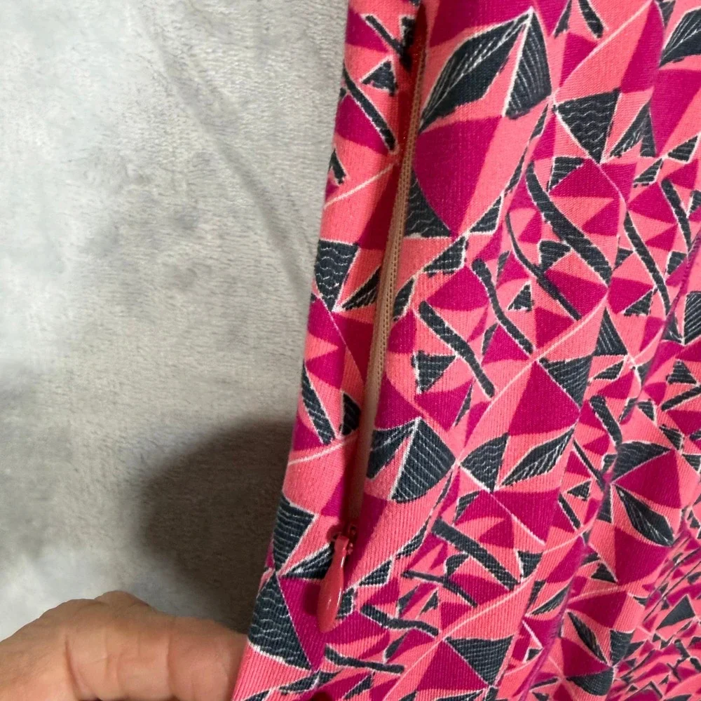 Title Nine Dream Dress Womens Medium Pink Geometric Print Zip Pocket‎ Cap Sleeve